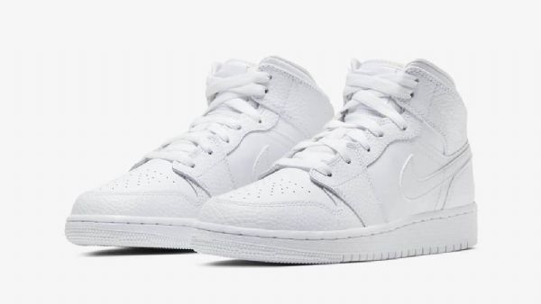 Nike Air Jordan 1 Mid Tops Gs Triple Sko Til Damer Hvid