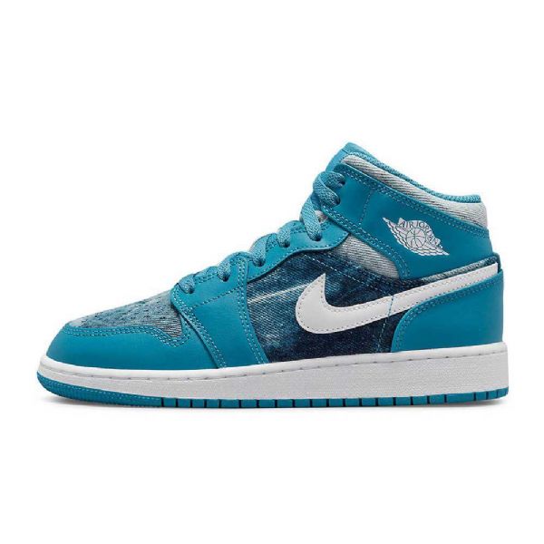 Nike Air Jordan 1 Mid Tops Gs Washed Sko Til Damer Turkis