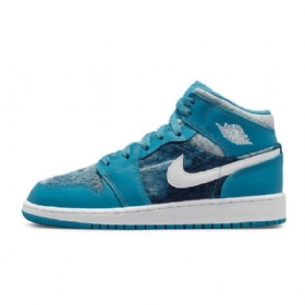 Nike Air Jordan 1 Mid Tops Gs Washed Sko Til Damer Turkis