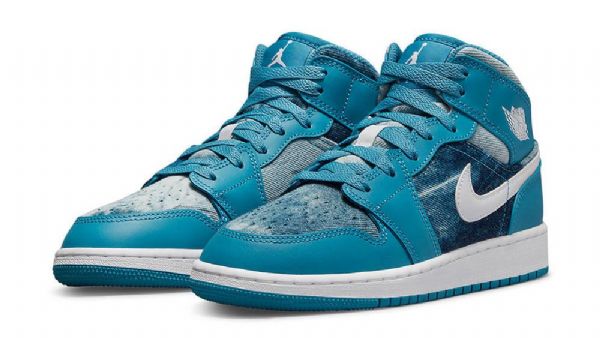 Nike Air Jordan 1 Mid Tops Gs Washed Sko Til Damer Turkis