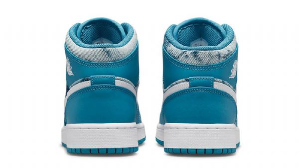 Nike Air Jordan 1 Mid Tops Gs Washed Sko Til Damer Turkis