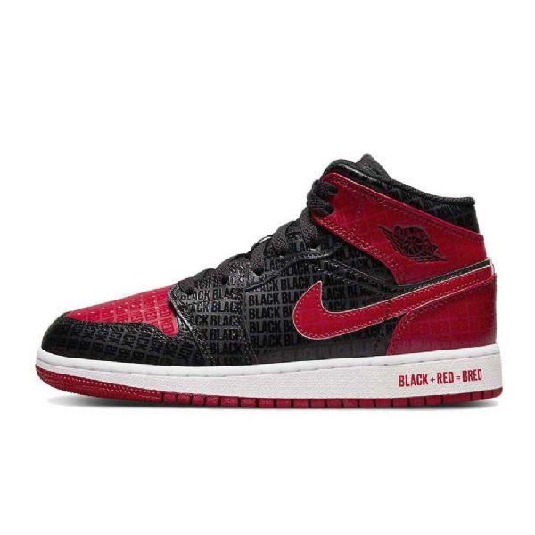 Nike Air Jordan 1 Mid Tops Gs Wide Sko Til Damer Sort Rød
