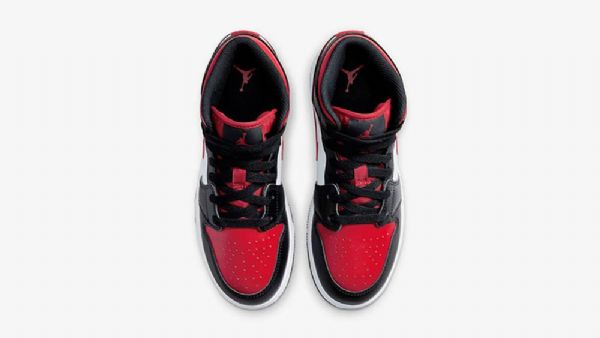 Nike Air Jordan 1 Mid Tops Gs Wide Toe Sko Til Damer Sort Rød Hvid