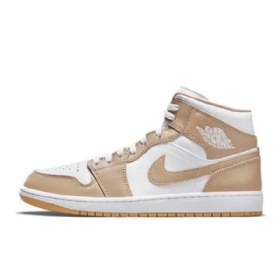 Nike Air Jordan 1 Mid Tops Hamp Sko Til Damer Brun Hvid
