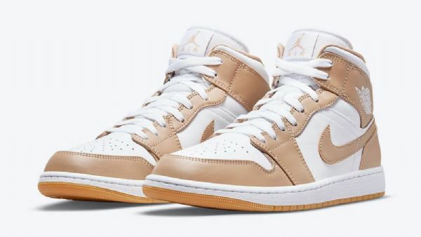 Nike Air Jordan 1 Mid Tops Hamp Sko Til Mænd Brun Hvid