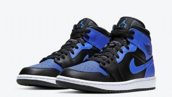 Nike Air Jordan 1 Mid Tops Hyper Royal Sko Til Damer Sort Blå