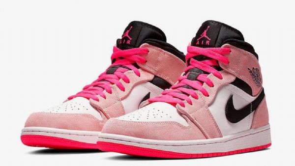 Nike Air Jordan 1 Mid Tops Hyper Sko Til Mænd Lyserød