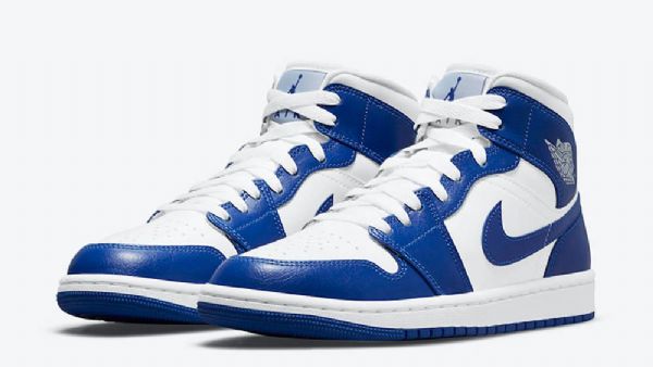 Nike Air Jordan 1 Mid Tops Kentucky Sko Til Mænd Blå Hvid