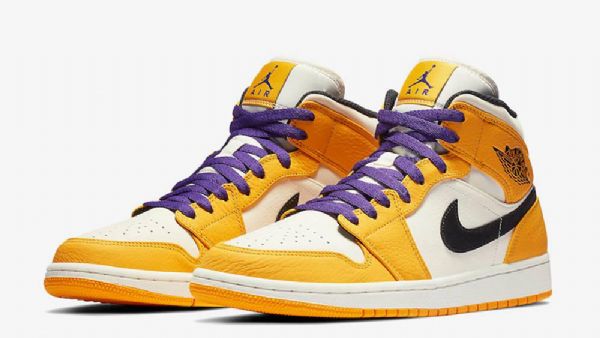 Nike Air Jordan 1 Mid Tops Lakers Sko Til Mænd Gul