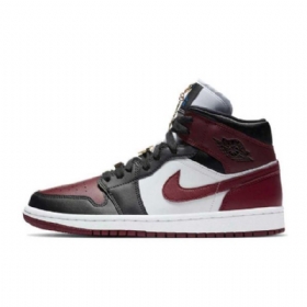 Nike Air Jordan 1 Mid Tops Maroon Sko Til Mænd Burgundy Sort