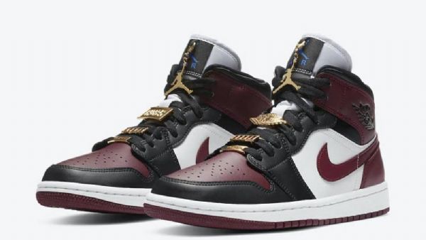 Nike Air Jordan 1 Mid Tops Maroon Sko Til Mænd Burgundy Sort