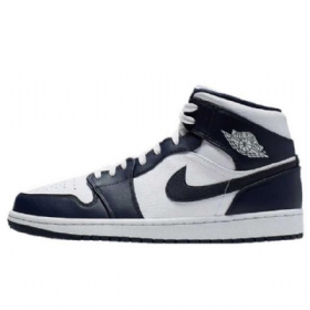 Nike Air Jordan 1 Mid Tops Obsidian Sko Til Mænd Hvid