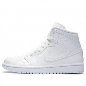 Nike Air Jordan 1 Mid Tops Patent Retro Basketball Sko Til Damer Hvid