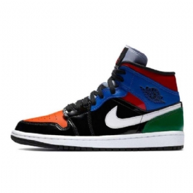 Nike Air Jordan 1 Mid Tops Patentsko Til Mænd Flerfarvet