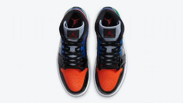 Nike Air Jordan 1 Mid Tops Patentsko Til Mænd Flerfarvet