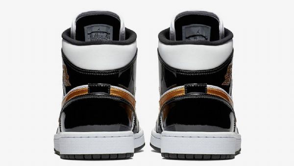 Nike Air Jordan 1 Mid Tops Patentsko Til Mænd Sort Hvidguld