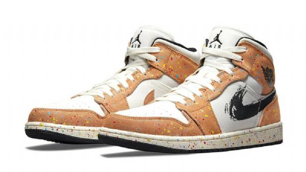 Nike Air Jordan 1 Mid Tops Penselstrøgssko Til Mænd Koralgrå