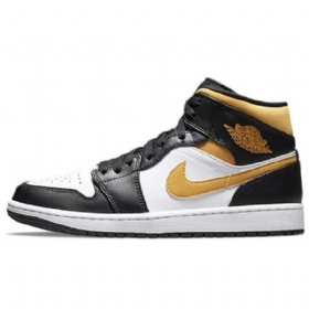 Nike Air Jordan 1 Mid Tops Pollensko Til Damer Sort Hvid Brun