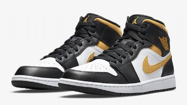 Nike Air Jordan 1 Mid Tops Pollensko Til Damer Sort Hvid Brun