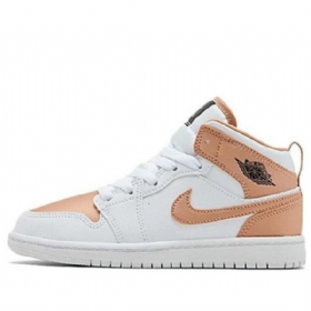 Nike Air Jordan 1 Mid Tops Ps Retro Basketball Sko Til Mænd Hvid Lyserød Guld