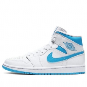 Nike Air Jordan 1 Mid Tops Retro Basketball Sko Til Damer Blå Hvid