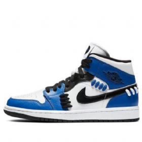 Nike Air Jordan 1 Mid Tops Retro Basketball Sko Til Damer Blå Hvid