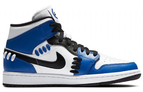 Nike Air Jordan 1 Mid Tops Retro Basketball Sko Til Damer Blå Hvid