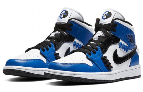 Nike Air Jordan 1 Mid Tops Retro Basketball Sko Til Damer Blå Hvid