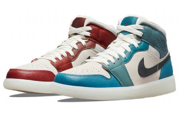 Nike Air Jordan 1 Mid Tops Retro Basketball Sko Til Damer Blå Rød