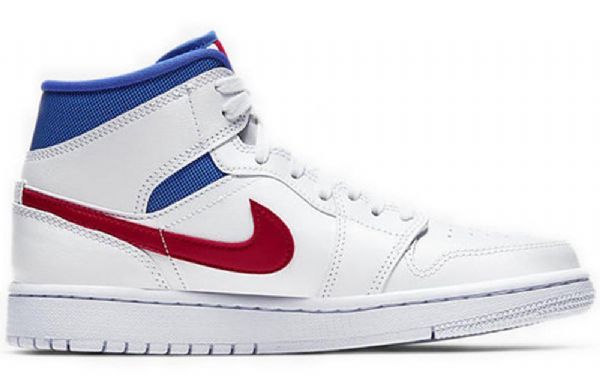 Nike Air Jordan 1 Mid Tops Retro Basketball Sko Til Damer Hvid Blå Rød