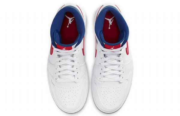 Nike Air Jordan 1 Mid Tops Retro Basketball Sko Til Damer Hvid Blå Rød