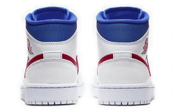 Nike Air Jordan 1 Mid Tops Retro Basketball Sko Til Damer Hvid Blå Rød