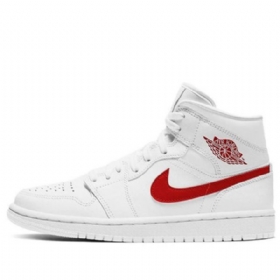 Nike Air Jordan 1 Mid Tops Retro Basketball Sko Til Damer Hvid Rød