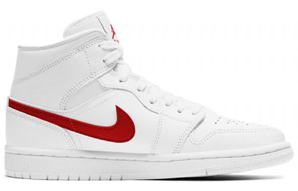 Nike Air Jordan 1 Mid Tops Retro Basketball Sko Til Damer Hvid Rød