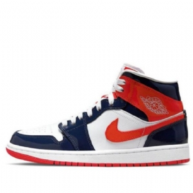 Nike Air Jordan 1 Mid Tops Retro Basketball Sko Til Damer Marineblå Rød Hvid