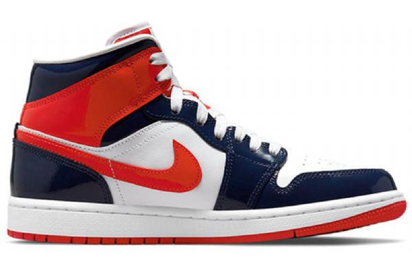 Nike Air Jordan 1 Mid Tops Retro Basketball Sko Til Damer Marineblå Rød Hvid