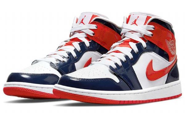 Nike Air Jordan 1 Mid Tops Retro Basketball Sko Til Damer Marineblå Rød Hvid