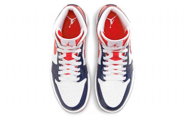 Nike Air Jordan 1 Mid Tops Retro Basketball Sko Til Damer Marineblå Rød Hvid