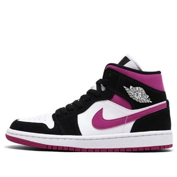 Nike Air Jordan 1 Mid Tops Retro Basketball Sko Til Damer Sort Hvid Lilla
