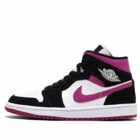 Nike Air Jordan 1 Mid Tops Retro Basketball Sko Til Damer Sort Hvid Lilla