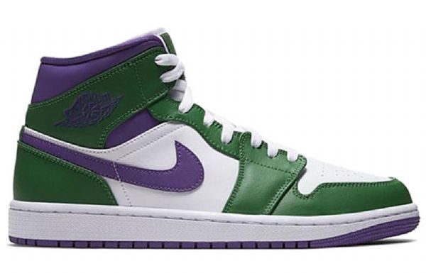 Nike Air Jordan 1 Mid Tops Retro Basketball Sko Til Mænd Grøn Hvid Lilla