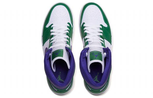 Nike Air Jordan 1 Mid Tops Retro Basketball Sko Til Mænd Grøn Hvid Lilla