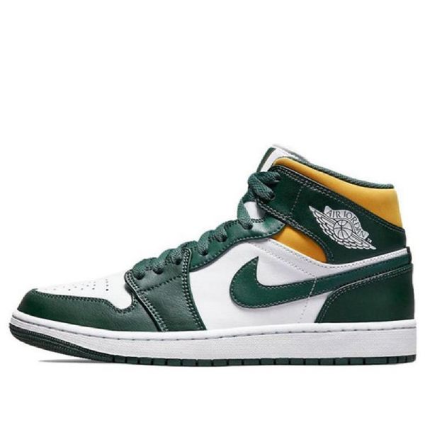 Nike Air Jordan 1 Mid Tops Retro Basketball Sko Til Mænd Grøn Sort