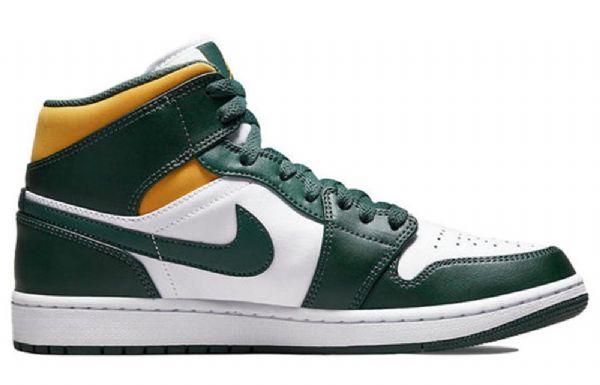 Nike Air Jordan 1 Mid Tops Retro Basketball Sko Til Mænd Grøn Sort