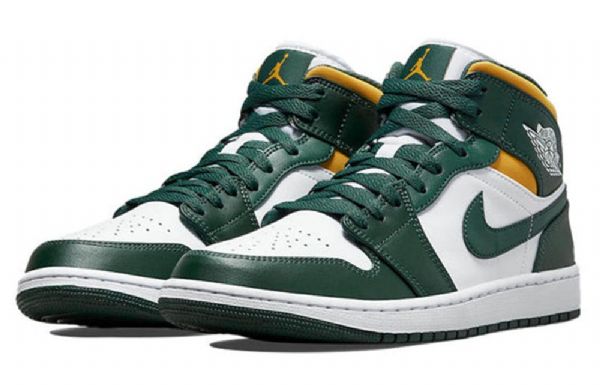 Nike Air Jordan 1 Mid Tops Retro Basketball Sko Til Mænd Grøn Sort
