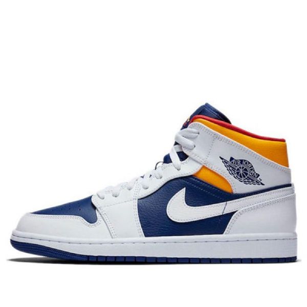 Nike Air Jordan 1 Mid Tops Retro Basketball Sko Til Mænd Hvid Dyb Kongeblå Blå