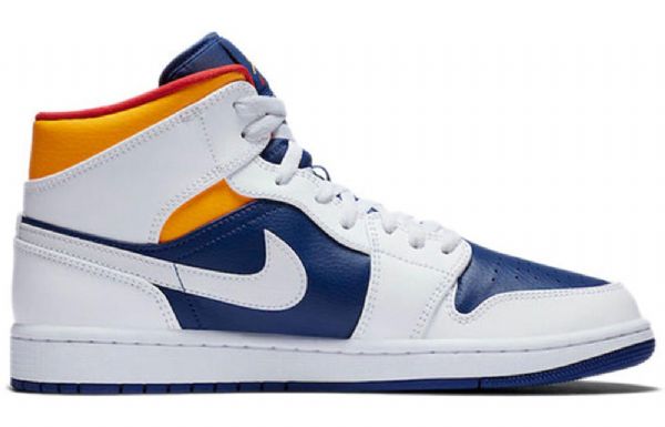 Nike Air Jordan 1 Mid Tops Retro Basketball Sko Til Mænd Hvid Dyb Kongeblå Blå