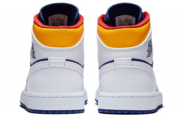Nike Air Jordan 1 Mid Tops Retro Basketball Sko Til Mænd Hvid Dyb Kongeblå Blå