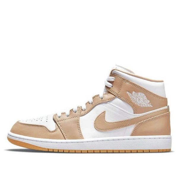 Nike Air Jordan 1 Mid Tops Retro Basketball Sko Til Mænd Khaki Hvid