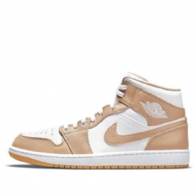 Nike Air Jordan 1 Mid Tops Retro Basketball Sko Til Mænd Khaki Hvid